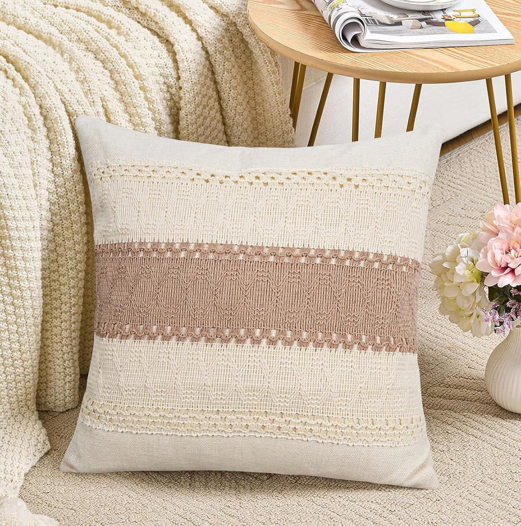 Pyonic Pack of 2 Boho Throw Pillow Covers 18x18 Inch Farmhouse Decorative Throw Pillows for Bed Sofa Living Room,Gray Modern Cushion Cover Couch Pillows Cover Home Decor