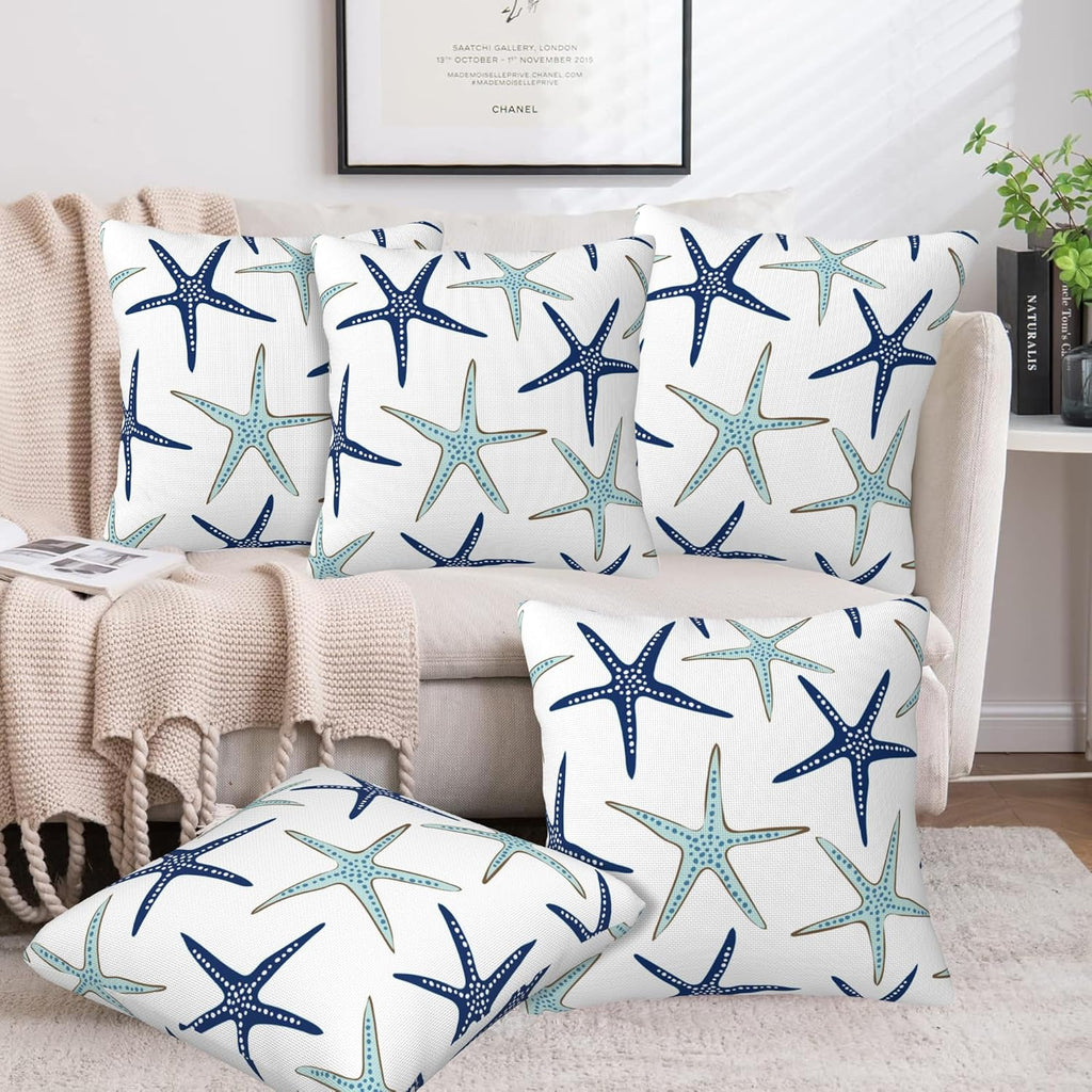 Throw Pillow Covers Nautical Starfish Pillow Covers 20x20 Inch Set of 2 Navy Blue and Turquoise Sea Stars Throw Pillows Decorative Pillow Cases Cushion Covers for Bedroom Livingroom