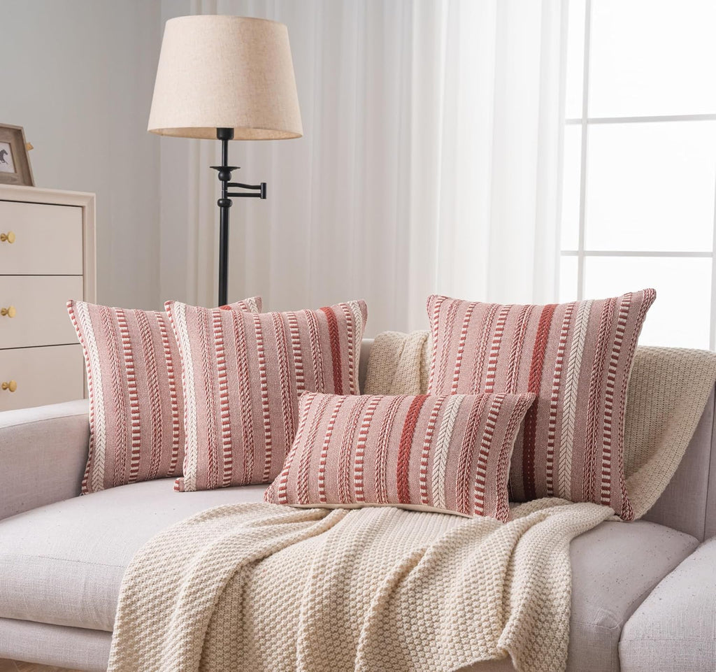 Boho Throw Pillow Covers 22x22 Inch Set of 2, Farmhouse Decorative Couch Pillow Cases, Rust Accent Pillows of Bed, Sofa Bedroom Living Room Home Decor Cushion Cover