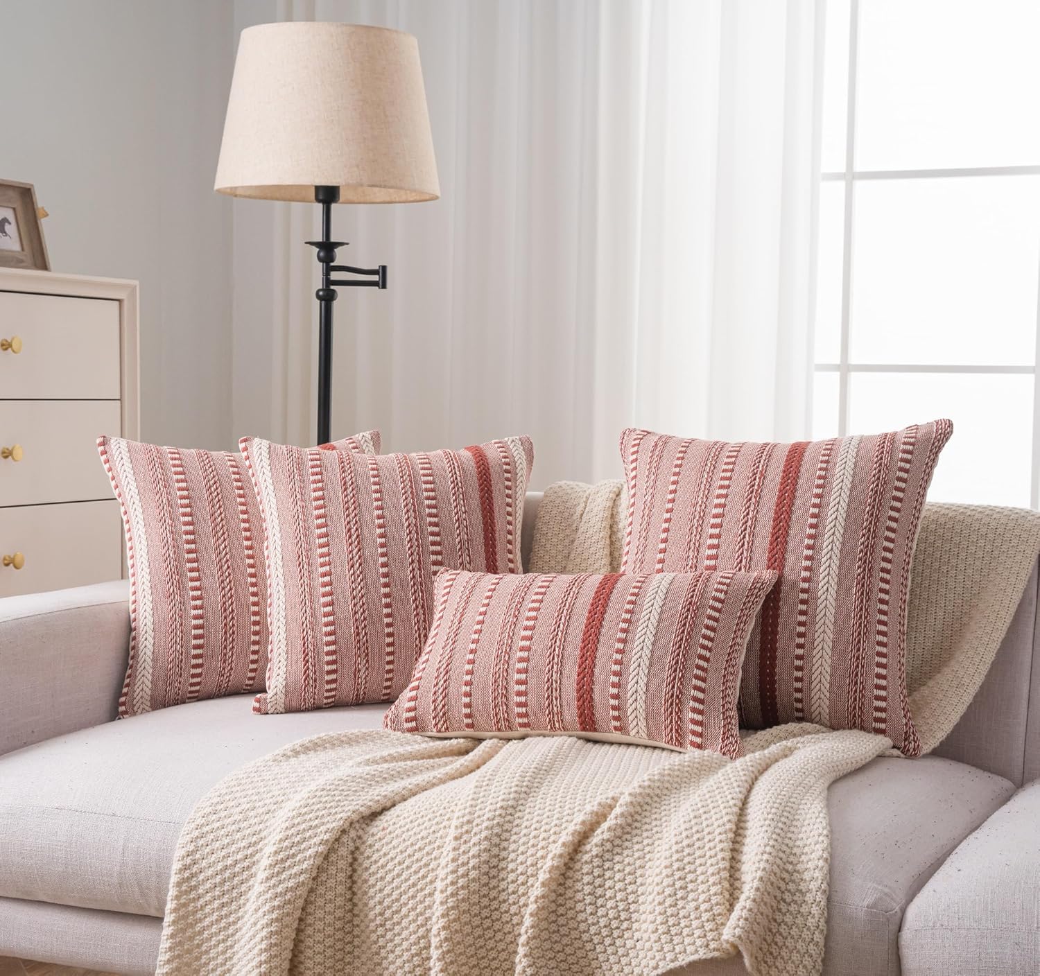 Boho Throw Pillow Covers 22x22 Inch Set of 2, Farmhouse Decorative Couch Pillow Cases, Rust Accent Pillows of Bed, Sofa Bedroom Living Room Home Decor Cushion Cover