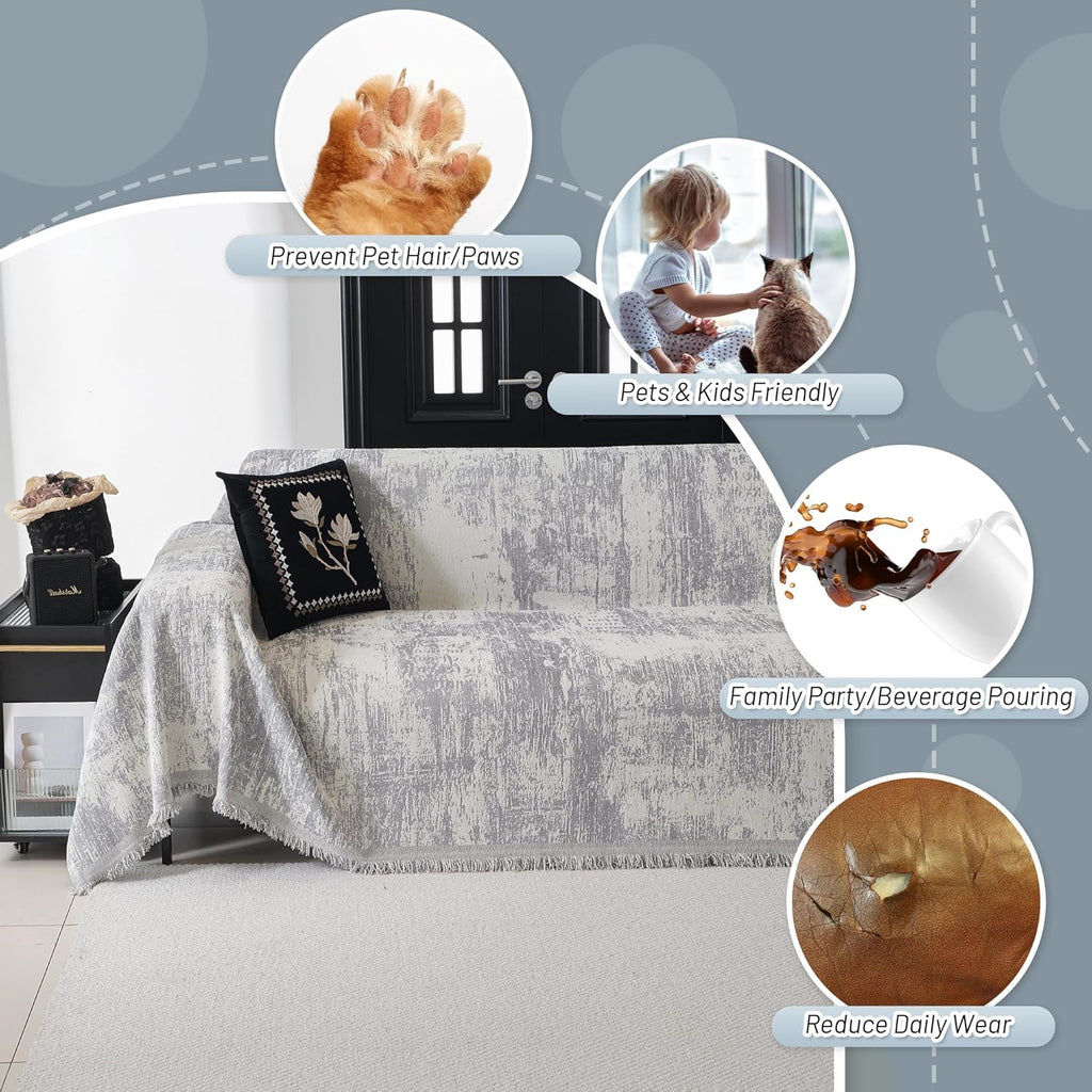 MYSKY HOME Sectional Couch Cover Sofa Covers for Sectional Sofa L Shape Chenille Couch Protector Grey Geometric for Dogs Pets Couch Throw Cover Washable Durable for Home Decor, 71" X118"