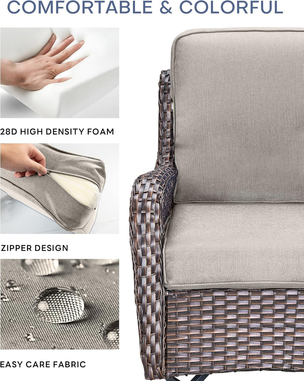 Pop 22x25/22x24 Outdoor Chair Cushions Set of 4 - Heavy Duty High Back Replacement Zippered Cushion for Patio Furniture Dining Gliding Rocking Chairs Loveseat L-Shape Sofa - Beige/Classic