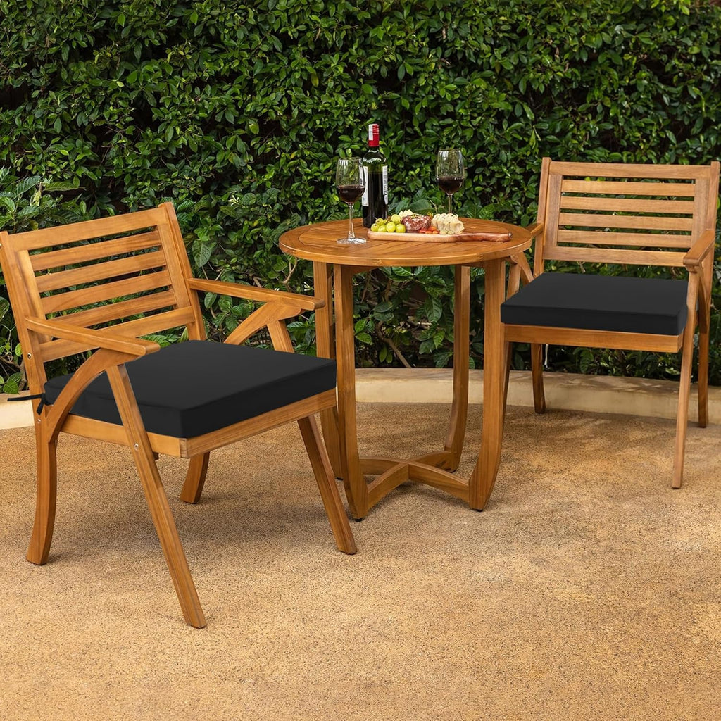 Outdoor Chair Cushions Set of 2: Waterproof & Color Fastness Seat Cushion for Patio Furniture - 22 x 22 x 3 Inch Chair Pads with Ties and Hidden Zipper - Patio Chair Cushion Replacement, Black