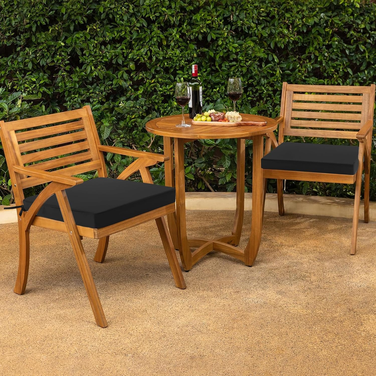 Outdoor Chair Cushions Set of 2: Waterproof & Color Fastness Seat Cushion for Patio Furniture - 22 x 22 x 3 Inch Chair Pads with Ties and Hidden Zipper - Patio Chair Cushion Replacement, Black