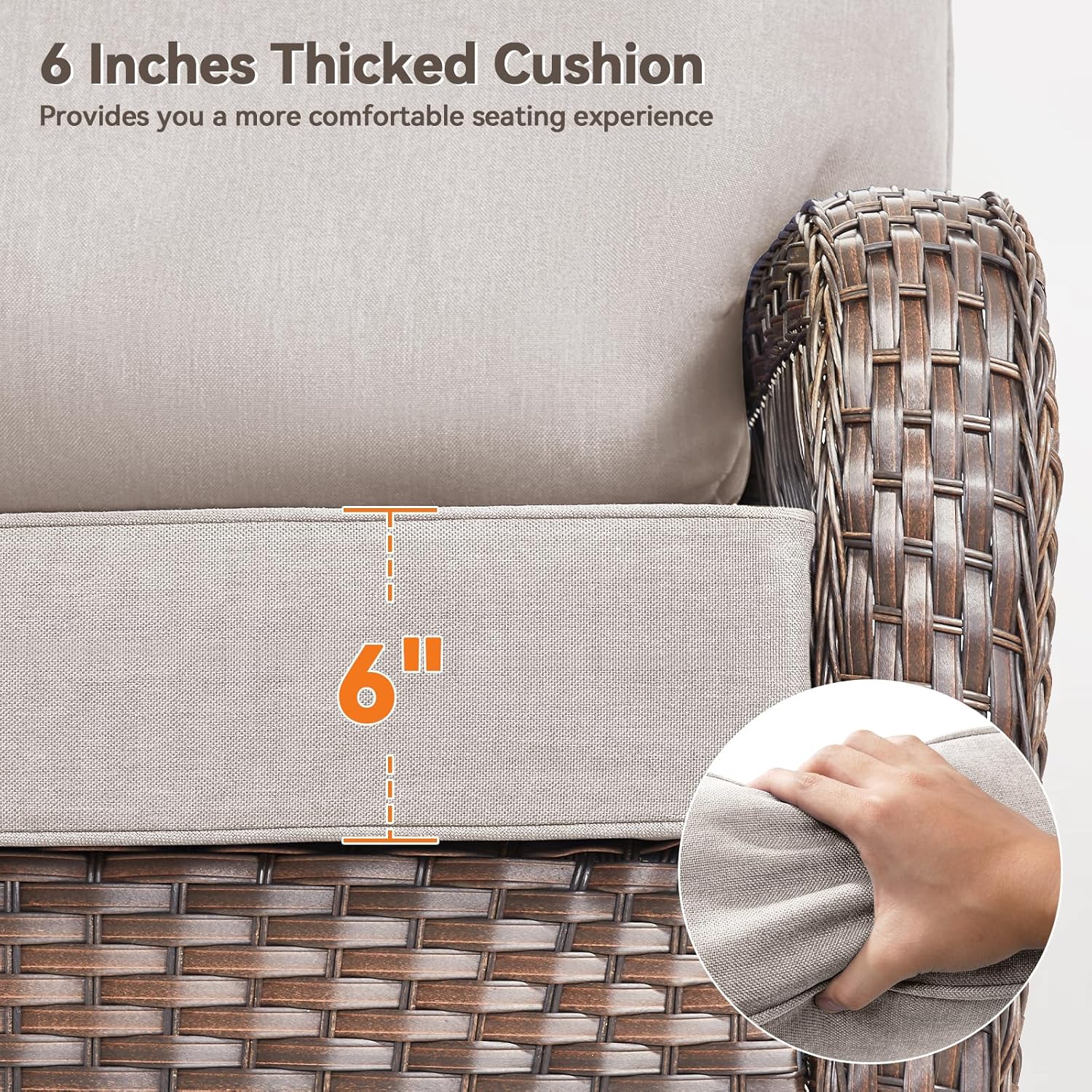 6" Thick Outdoor Cushions 24x24x6, 9-Set Deep Seat Patio Cushions with Removable Cover, Waterproof & Fade Resistant Replacement for Wicker Chair, Loveseat, Sofa - Beige