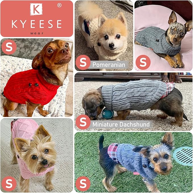 KYEESE Dog Sweater Thick Pet Coat for Fall Winter Cold Weather Stretchy Knitwear Cat Clothes Warm Turtleneck Small Dogs Sweater with Gingham Patchwork Soft Pullover Dog Sweaters for Small Dogs Girl