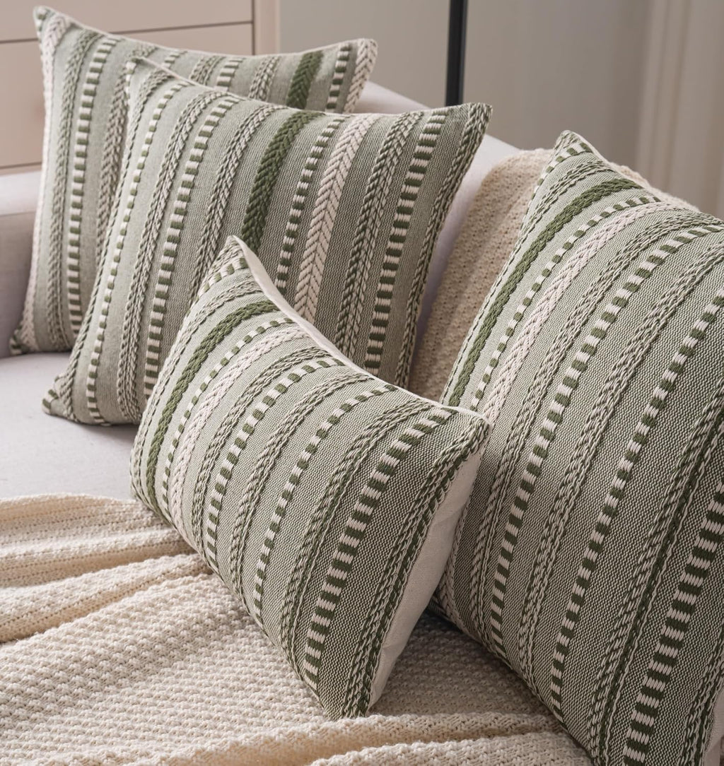 Boho Lumbar Pillow Covers 14x36 Long, Farmhouse Decorative Couch Pillow Cases, Green Accent Pillows of Bed, Sofa Bedroom Living Room Home Decor Cushion Cover, Pack of 1