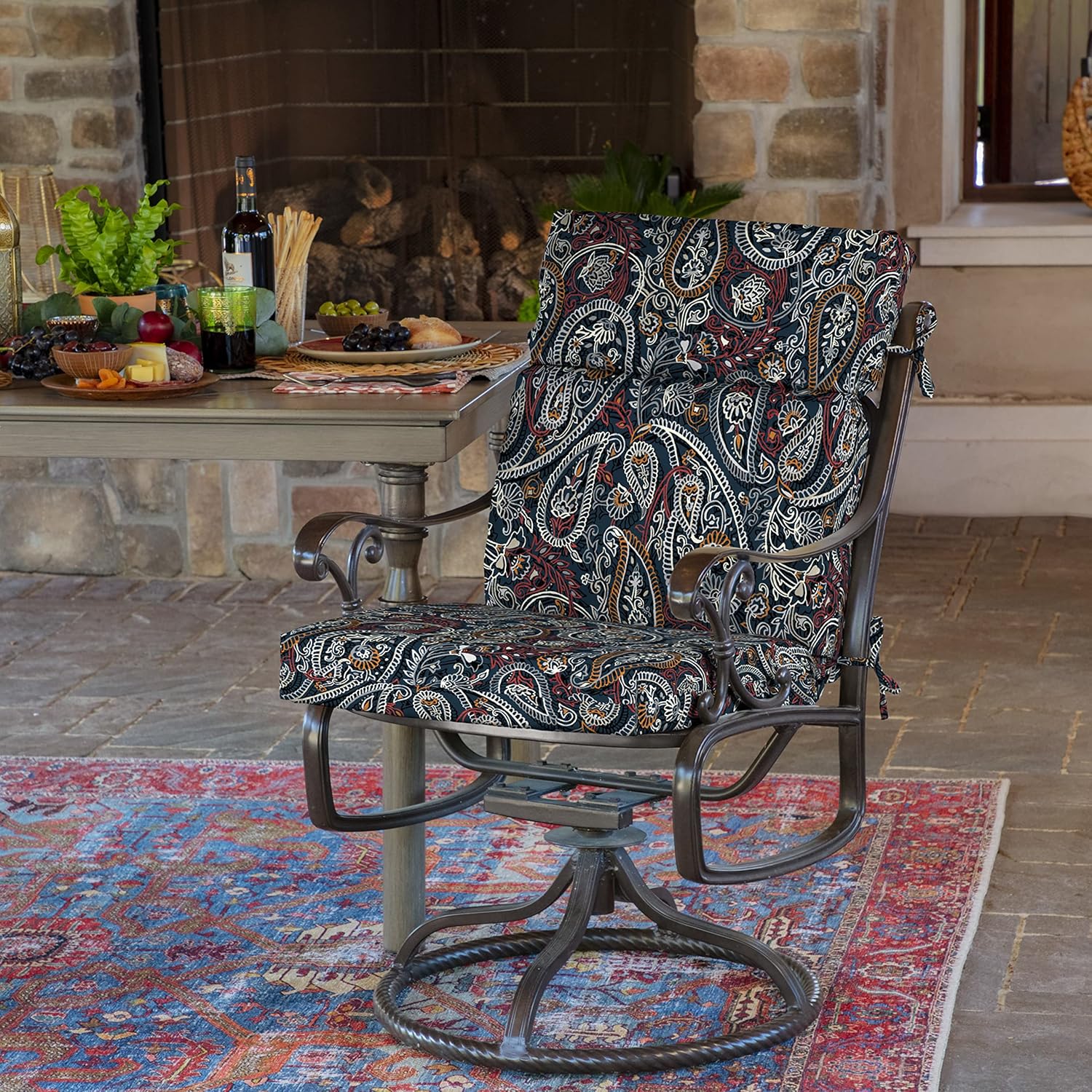 Arden Outdoor Chair Cushion, 21 x 20, Rain-Proof, Fade Resistant 20 x 21, Navy Palmira Paisley