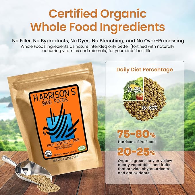 Harrison's Bird Foods High Potency Maximum Nutritional Formula for Small to Medium Birds, Certified Organic Non-GMO Pet Bird Food, Vet-Developed, Suitable for All Life Stages, 2.27 kg/ 5 lb