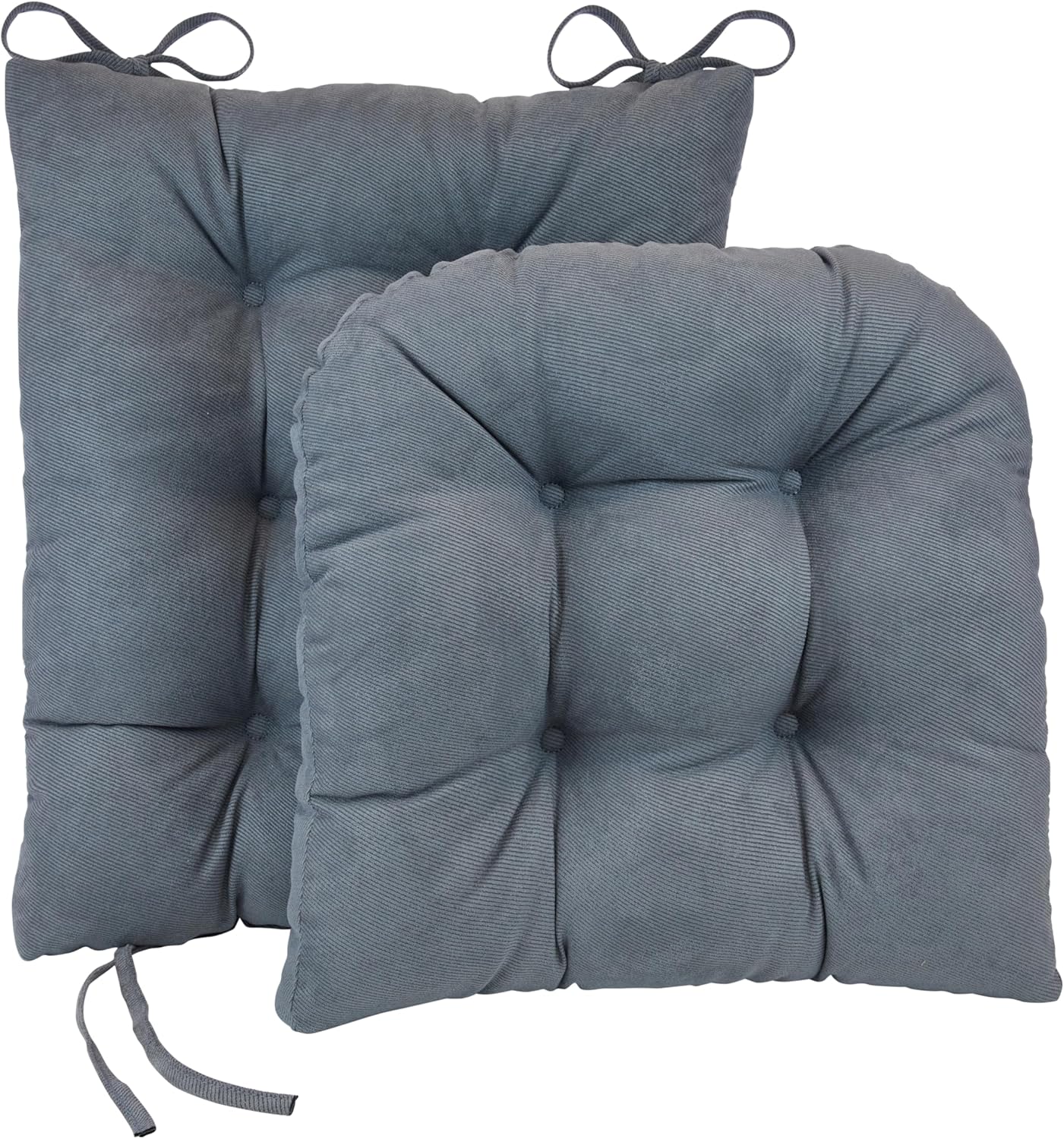 Klear Vu Omega Non-Slip Rocking Chair Cushion Set, Assembled in USA, Thick Padding & Tufted Design, Includes Seat Pad & Back Pillow with Ties, 17x17 Inches, 2-Piece Set, Twillo Bluestone