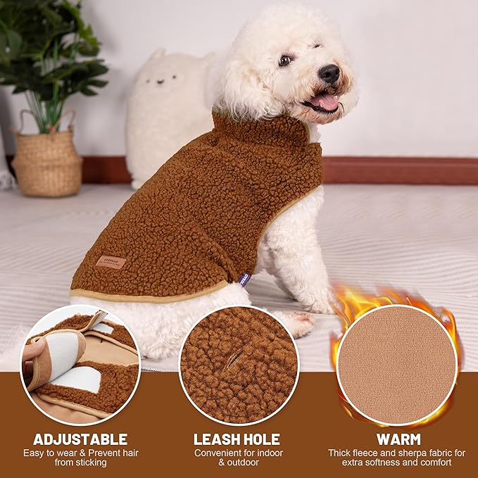 cyeollo Coats Reversible Dog Jacket Thickened Vest Turtleneck Fleece Furry Clothes Doggie Jacket for Cold Weather Winter Warm Dog Coats for Small Dogs Brown Apparel