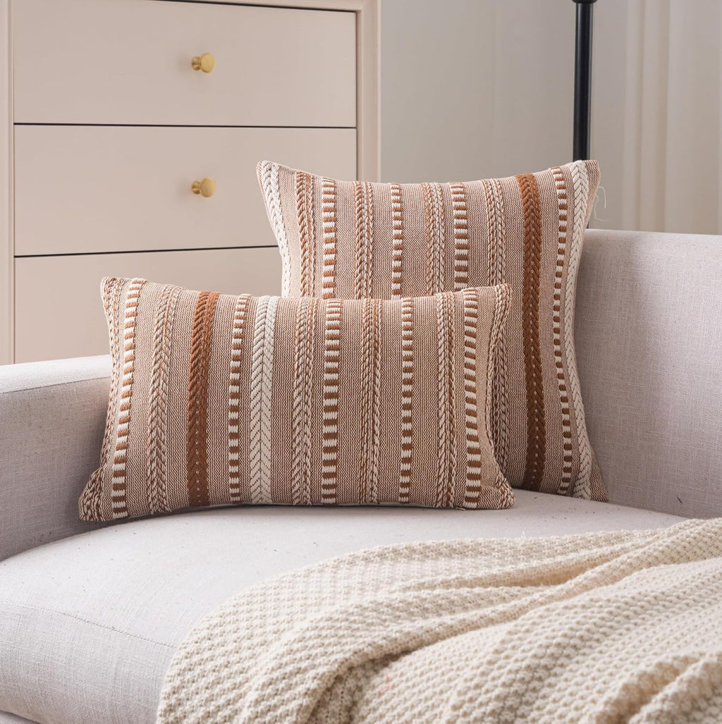 Boho Throw Pillow Covers 12x20 Inch Set of 2, Farmhouse Decorative Couch Pillow Cases, Brown Accent Pillows of Bed, Sofa Bedroom Living Room Home Decor Cushion Cover