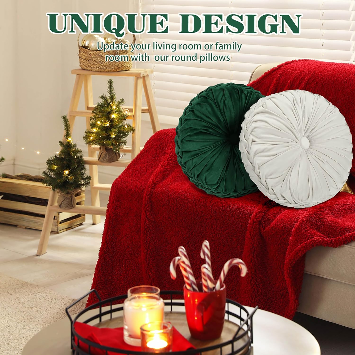 Yerliker 6 Pcs Floor Pillow Cushions 15inch Round Velvet Throw Pillows Colorful Flexible Cushions Alternative Pillows for Couch Chair Living Room Bedroom Home Office Decor(Christmas Color)