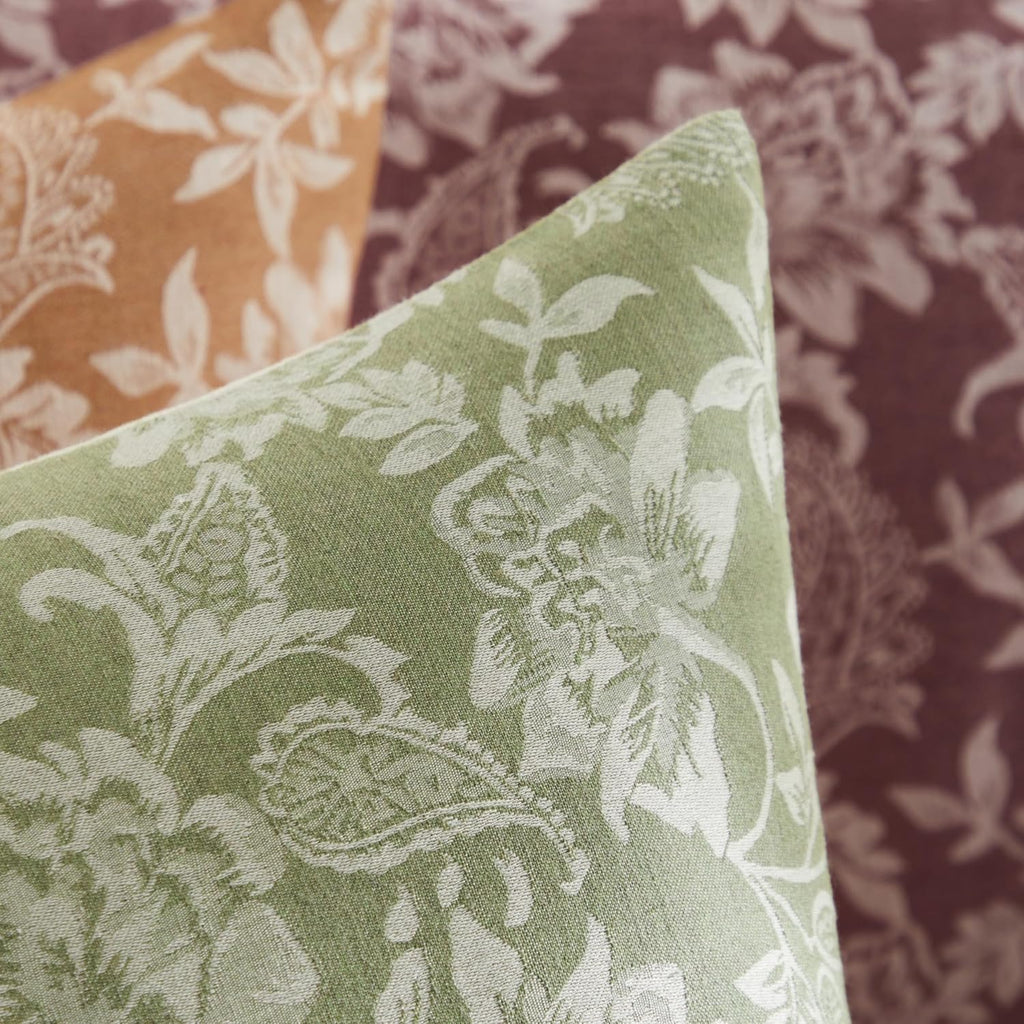 Floral Jacquard Lumbar Throw Pillow Covers Set of 2, Background/Green 12x20 Inch, Farmhouse Decorative Cotton Sage Green Cushion Covers for Sofa Bed Living Room Home Decor