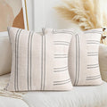 AELS 22x22 Decorative Farmhouse Linen Throw Pillow Covers, Boho Textured Pillow Case, Set of 2, Beige with White & Black Stripe Patchwork Cushion Cover for Sofa Couch Living Room (Cover ONLY)