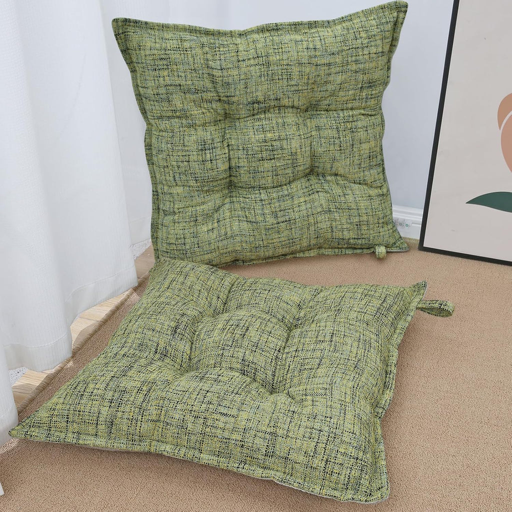 SINSOSSO Large Floor Pillows 22", Thickened Bite-Size Memory Foam Square Non-Slip Cushions for Office Back Support/Yoga/Chair Seat, Fashionable Color-Blocked Fabric & Washable, Yellow, 2 PCS