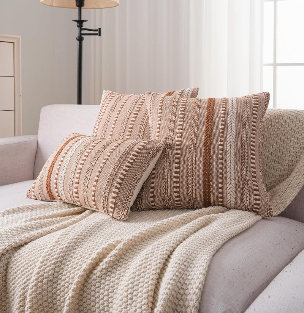 Boho Throw Pillow Covers 12x20 Inch Set of 2, Farmhouse Decorative Couch Pillow Cases, Brown Accent Pillows of Bed, Sofa Bedroom Living Room Home Decor Cushion Cover