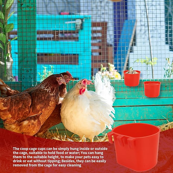 40 Pcs Cage Cups Birds Feeders Bird Water Dispenser Hanging Quail Waterer Plastic Chicken Feeding Watering Dish for Small Coop Parrot Parakeet PET Poultry Pigeon Gamefowl Food Seed Bowl Supplies(Red)