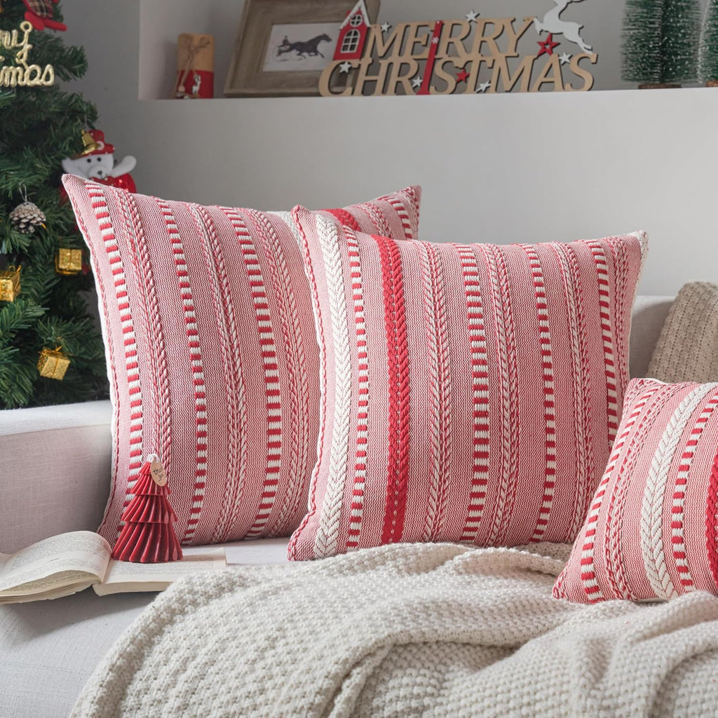 Christmas Pillow Covers 20x20 Inch Set of 2, Farmhouse Boho Christmas Decorative Couch Pillow Cases, Red Accent Pillows of Bed, Sofa Bedroom Living Room Home Decor Cushion Cover