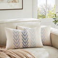 100% Cotton Farmhouse Leaves Lumbar Throw Pillow Covers Set of 2, 12x20 Inch Mixed Blue Pastoral Decorative Print Cushion Covers for Sofa Bed Living Room Home Decor