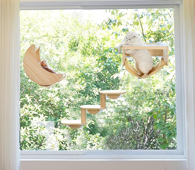HAPYKITYS Window Cat Bed Moon Perches, Mounted with Strong Suction Cups Cat Window Seat for Sleep and Watch Birds