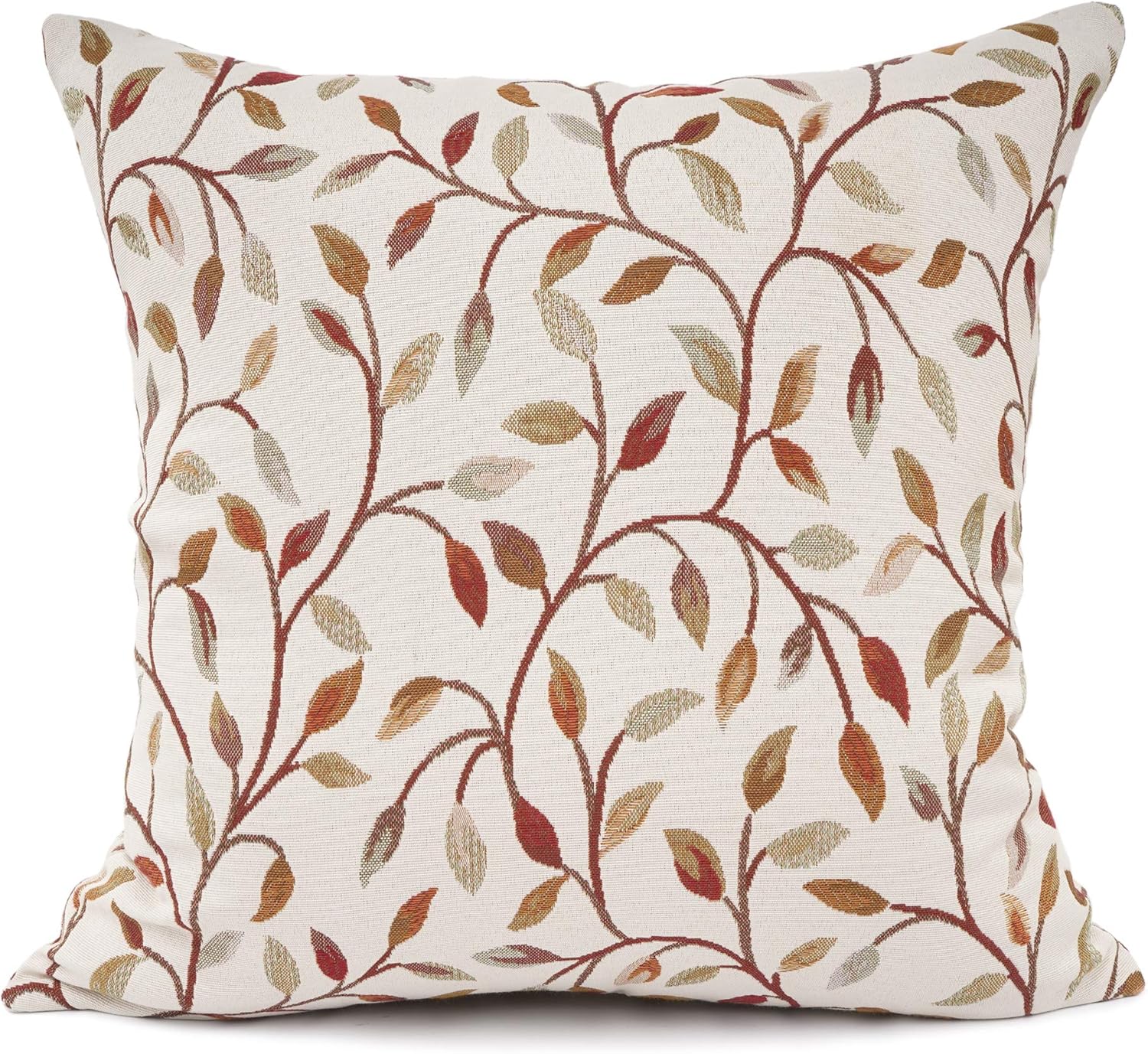 YOUR SMILE Classical Embroidery Jacquard Beige Leaf Pattern Square Decorative Throw Pillow Case Cushion Cover 18 x 18 inch