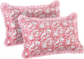 CPC Ruby Red 100% Cotton Block Print Ruffle Sham Cover 20X36 inch Pack of 2, Handmade Boho Floral Pillowcase, Soft Decorative King Bed Pillow Cover for Bedroom Décor