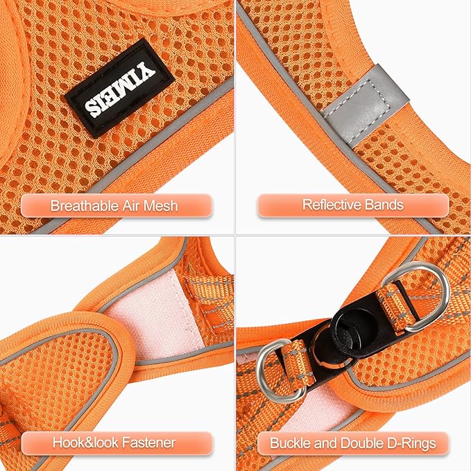 YIMEIS Dog Harness and Leash Set, No Pull Soft Mesh Pet Harness, Reflective Adjustable Puppy Vest for Small Medium Large Dogs, Cats (Orange01, Small (Pack of 1)