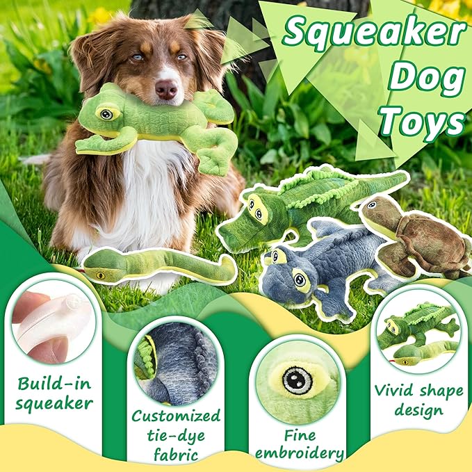 Stuffed Animal Dog Toys, 5 Pack Tough Squeaky Dog Toys, Plush Toys Assortment, Great Value Pet Toys Bundle, Woodland Series Chew Toys for Large Medium and Small Dogs Puppy Pet Toys