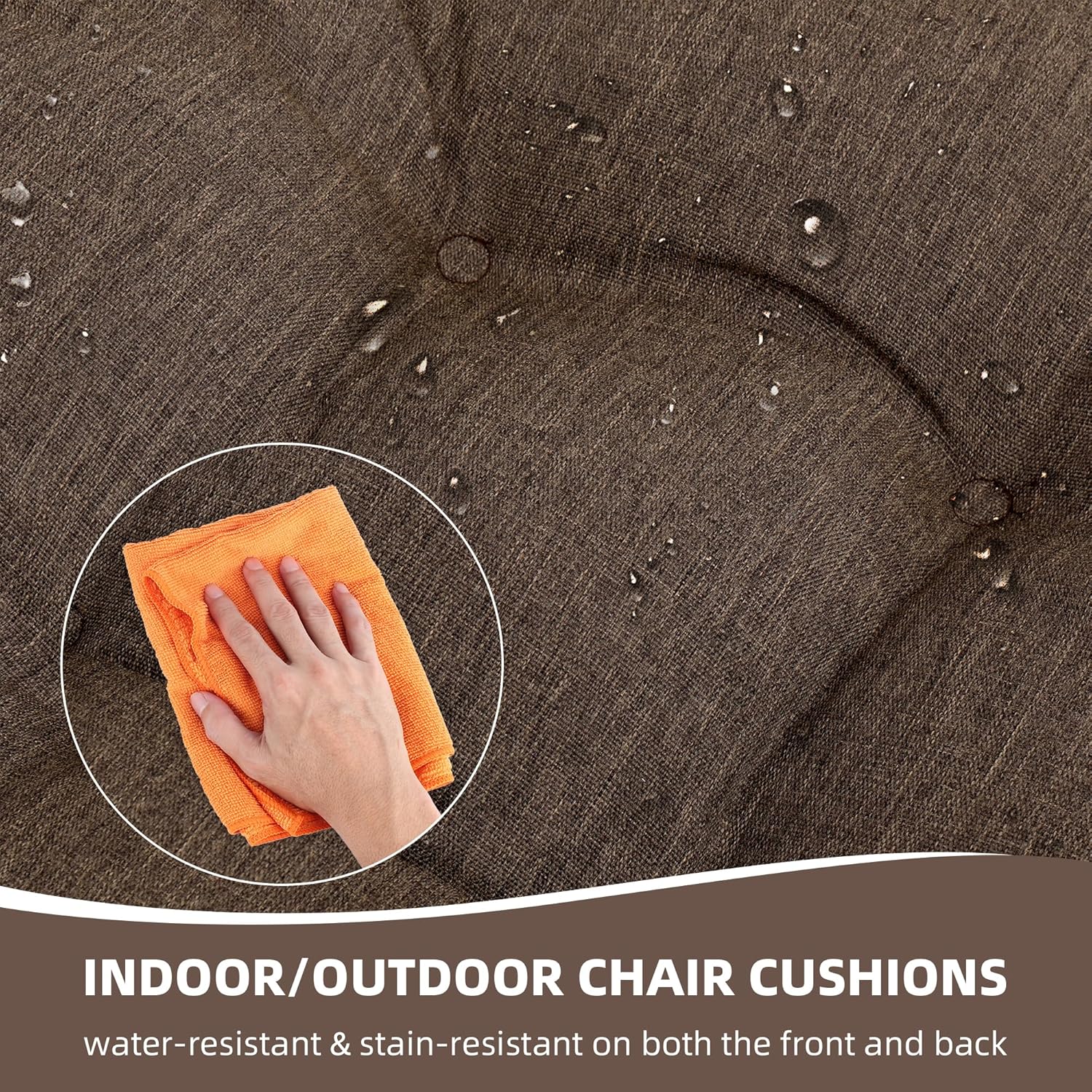 RACE LEAF Patio Chair Cushions 19x19 4 Pack, Thickened Heavy Duty Outdoor Cushions Stain & Water Resistant Non-Slip Ties Tufted (Brown)