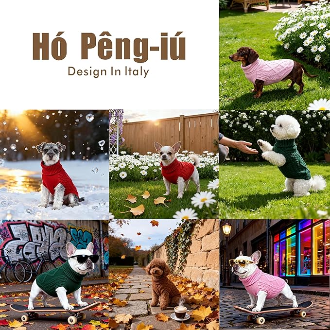 Medium/Large Dog Sweater, Warm Comfy Stretch Dog Winter Coat w/Sleeves & High Neck, Premium Dog Clothes for Bulldog-Best for Holidays, Daily Walks L Brown