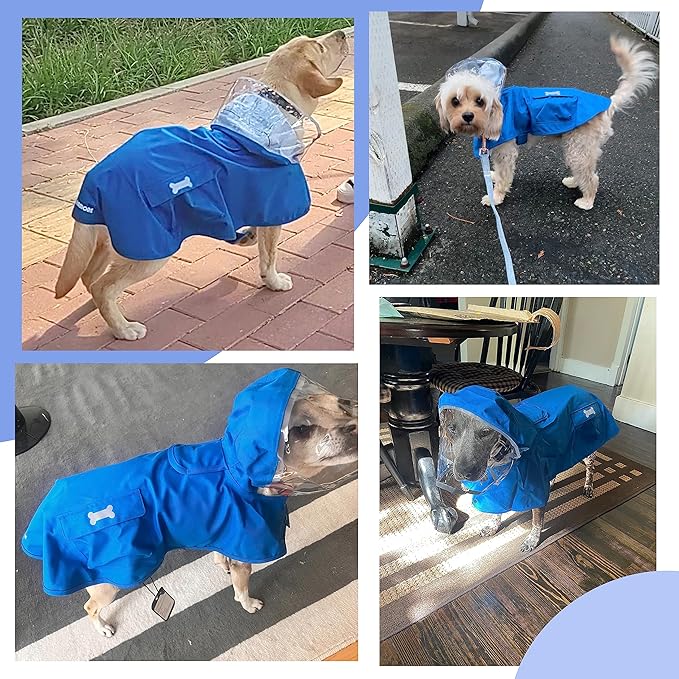 Waterproof Dog Raincoat, Adjustable Reflective Lightweight Pet Rain Clothes with Poncho Hood (XX-Large, Blue)