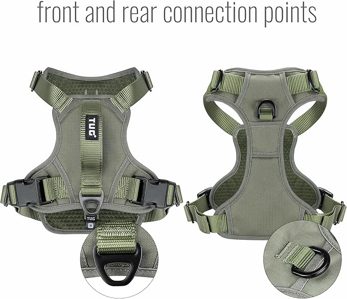 TUG Dog Harness with 2 Leash Connection Points | Adjustable, Padded, Lightweight | Handle on Back | No-Pull Front Clip (XL, Green)