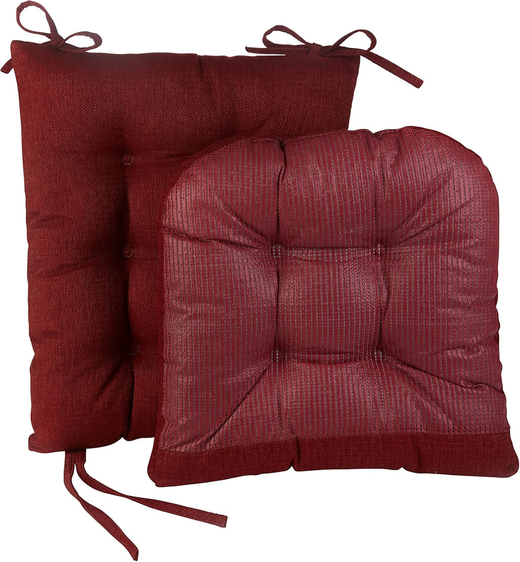 Klear Vu Omega Non-Slip Rocking Chair Cushion Set, Assembled in USA, Thick Padding & Tufted Design, Includes Seat Pad & Back Pillow with Ties, 17x17 Inches, 2-Piece Set, Solid Flame Red
