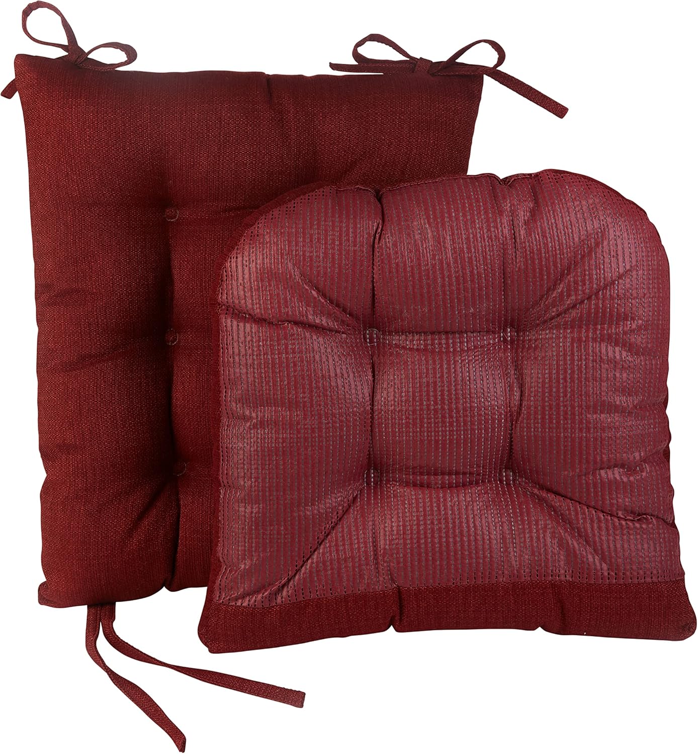 Klear Vu Omega Non-Slip Rocking Chair Cushion Set, Assembled in USA, Thick Padding & Tufted Design, Includes Seat Pad & Back Pillow with Ties, 17x17 Inches, 2-Piece Set, Solid Flame Red