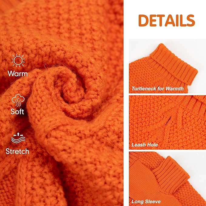 cyeollo Dog Sweater Pullover Turtleneck for Dogs, Classic Knitwear Fall Winter Cold Weather Dog Clothes Warm Pet Apparel Small Medium Large Doggie Sweaters, Orange S