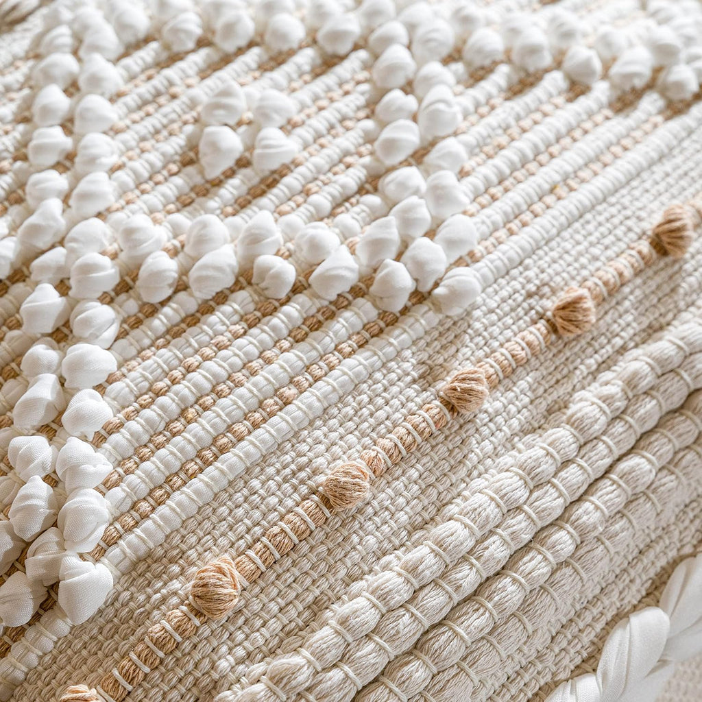 BlissBlush Cream White Boho Throw Pillow Cover 20X20, Boho Woven Textured Pillow Cover, Neutral Pillow Cover, Sofa Couch Bed Farmhouse Lumbar Pillow (Cover ONLY)
