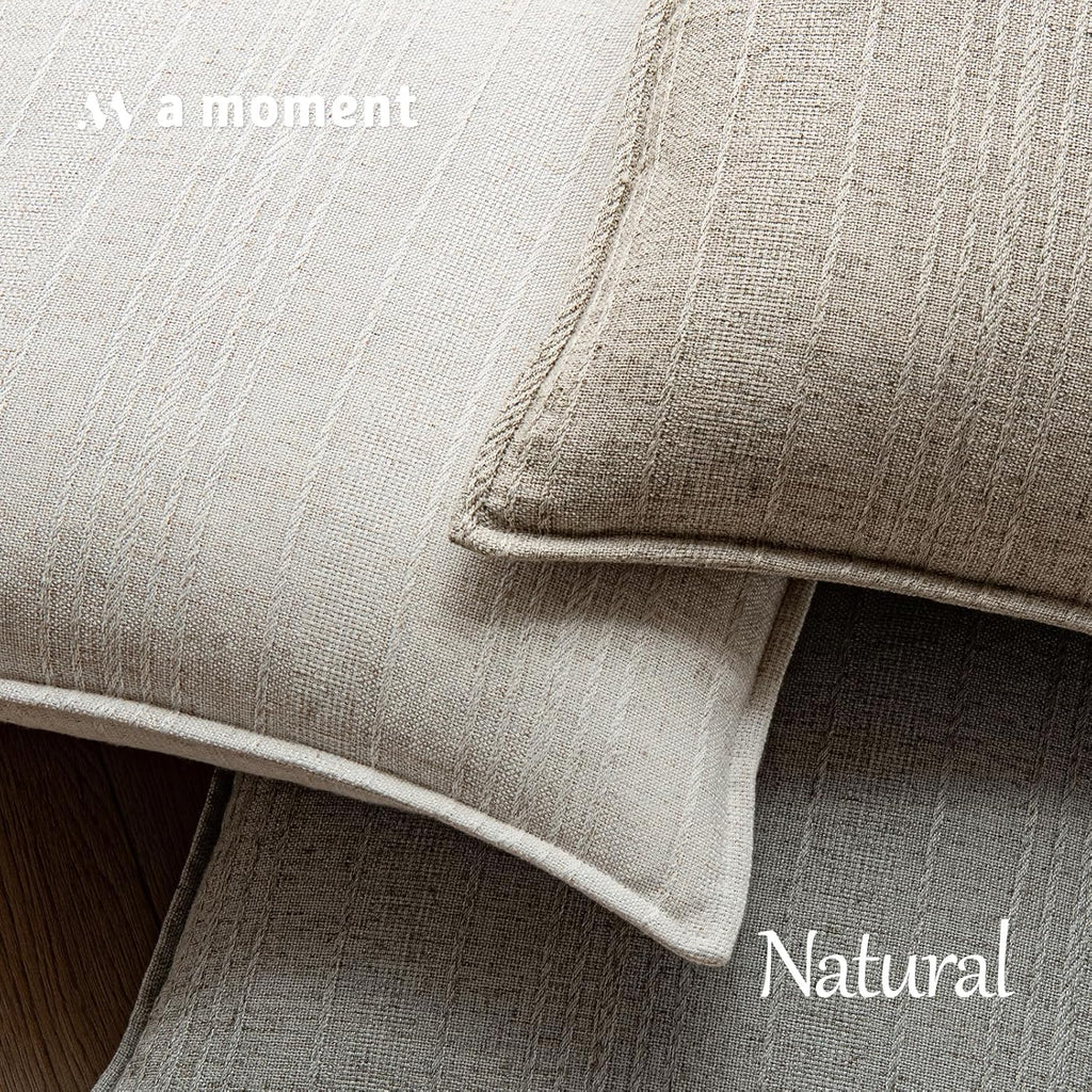 a moment Linen Pillow Covers Set of 2,Boho Farmhouse Throw Pillowcases Neutral Textured Decorative Covers for Couch Sofa Bed, Soft Linen Blend Accent Case Cushion Christmas Home Decor 20"x20"Ivory