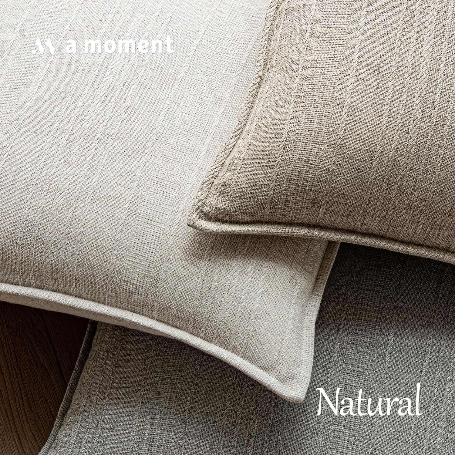 a moment Linen Pillow Covers Set of 2,Boho Farmhouse Throw Pillowcases Neutral Textured Decorative Covers for Couch Sofa Bed, Soft Linen Blend Accent Case Cushion Christmas Home Decor 20"x20"Ivory