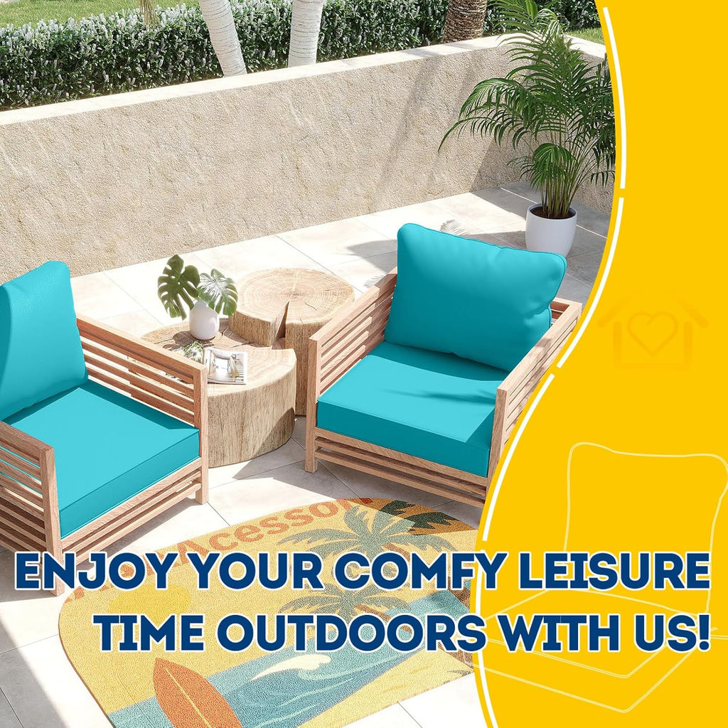 AAAAAcessories Outdoor Deep Seat Cushions, Waterproof, Fade-Resistant Patio Furniture Replacement Cushions, 24" x 24" x 5", Turquoise Blue