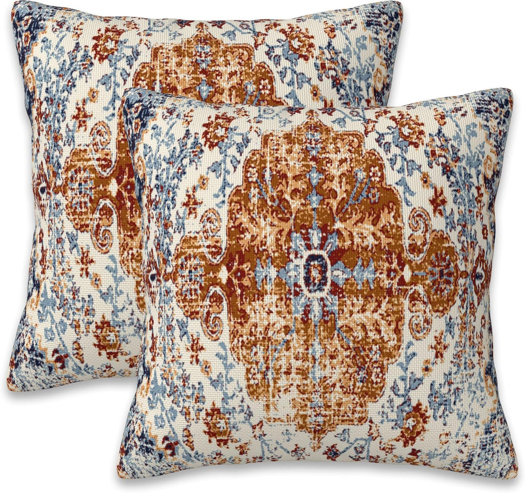 Ethnic Boho Throw Pillow Covers Set of 2 Rug Boho Style Ethnic Design Pillow Covers 16x16 Inch Modern Farmhouse Home Decorative Pillow Cases Cushion Cover for Sofa Living Room Office