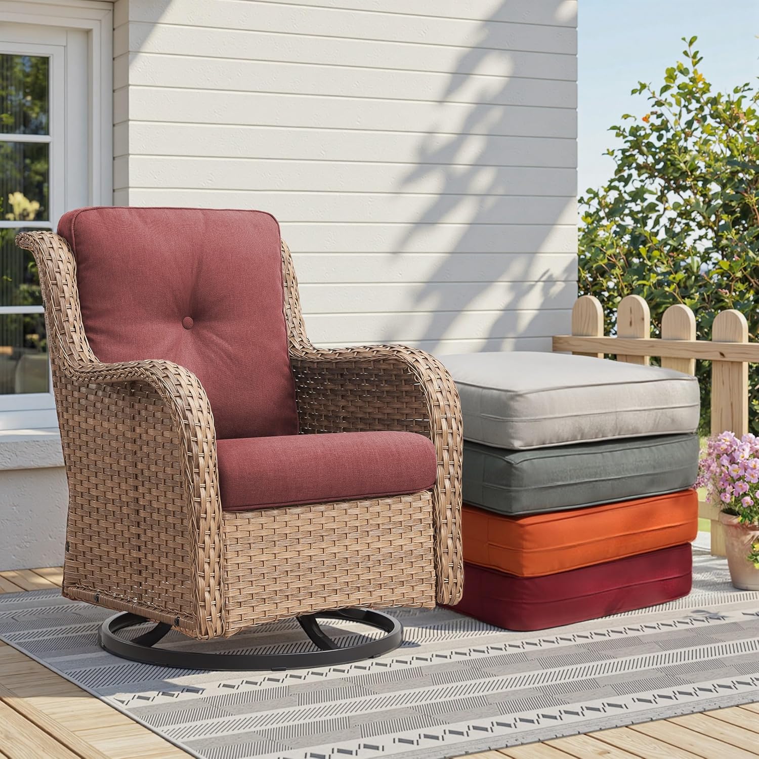 Patio Cushions for Outdoor Furniture - 22" x 25" x 4" UV Resistant Thick Foam Cushions Water Resistant Replacement Cushion for Outdoor Patio Furniture Chair/Sofa/Couch | Red | 5-Pack |