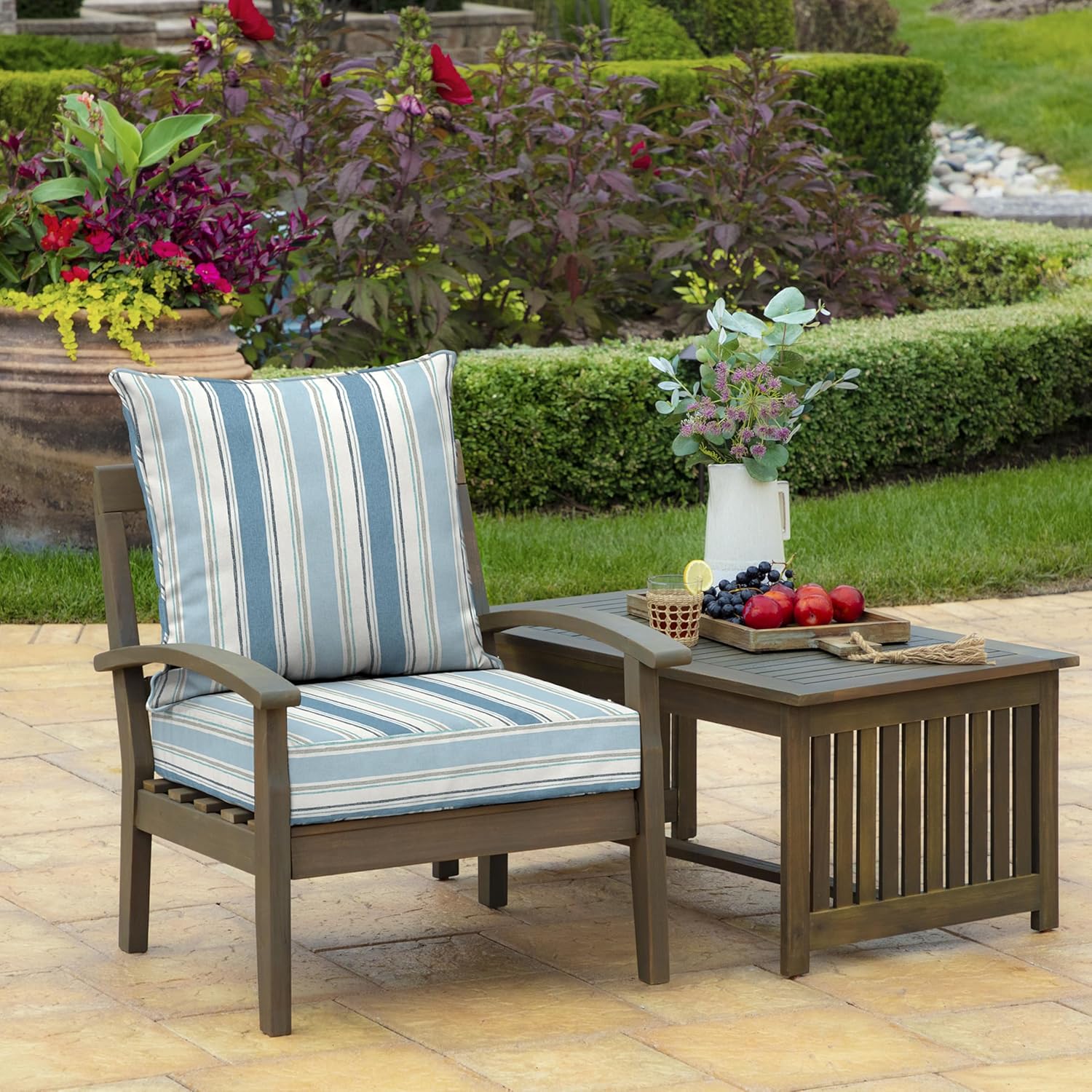 Arden Outdoor Deep Seat Cushion Set, 22 in x 24 in, Weather-Proof, Rain-Proof, Fade Resistant Patio Cushion French Blue Linen Stripe