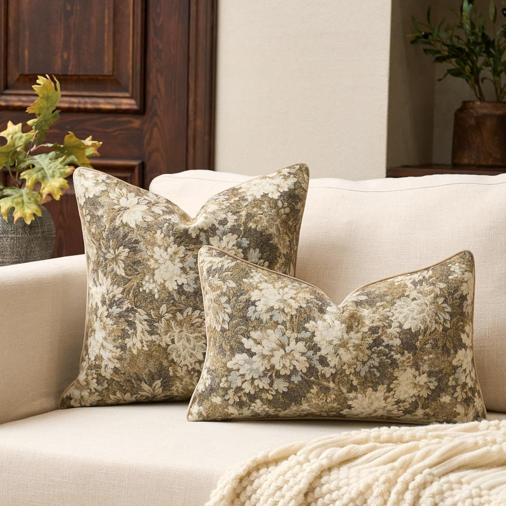 Yangest Neutral Floral Pillow Cover 12 x 20 Inches, Vintage Chenille Rectangle Throw Pillow Cover Soft Decorative Farmhouse Accent Couch Pillow Cover for Living Room Bedroom, Beige