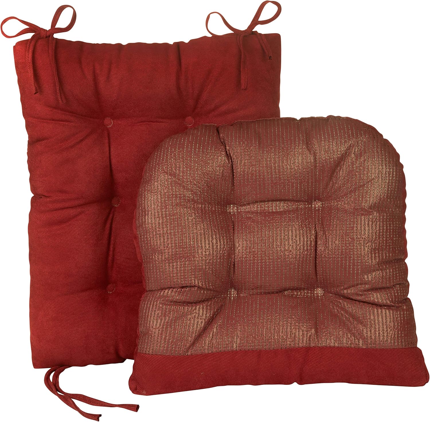 Klear Vu Omega Non-Slip Rocking Chair Cushion, Assembled in USA, Thick Tufted Design, Includes Seat Pad & Back Pillow with Ties, 17x17 Inches, 2-Piece Set, Twillo Red