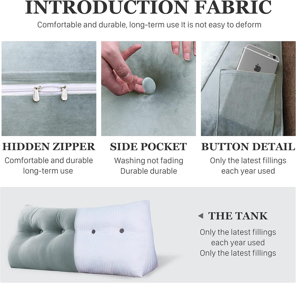 Wedge Headboard Pillow Dorm Room Reading Pillow Back Support for Sitting Up in Bed Bolster Lumbar Cushion Body Positioning Bedrest Velvet 54in Light Gray Full