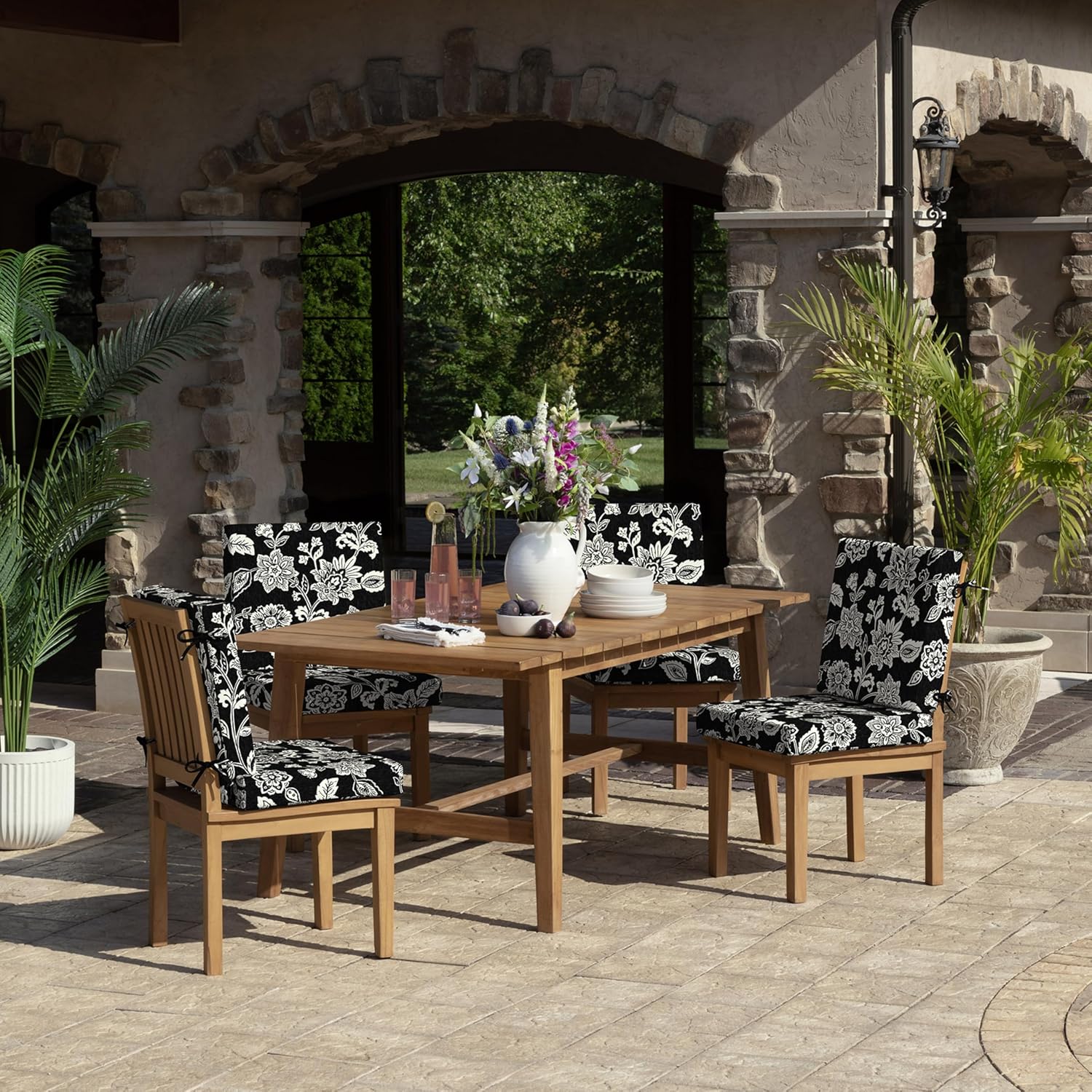 Arden Foam Outdoor Dining Chair Cushion, 20 x 20, Made with ProFoam, Rain-Proof, Fade Resistant, Ashland Black Jacobean