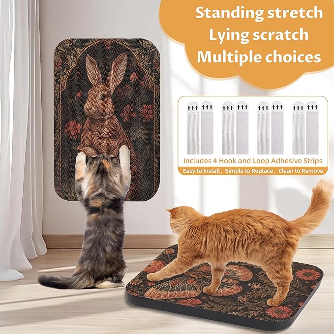 2 Pack Art Cat Scratcher, Wall-Mountable Cat Scratch Pad, Wall Cat Scratcher 16.7x11x1 Inch Cat Scratching Board for Indoor Cats Toy(Butterfly & Rabbit)