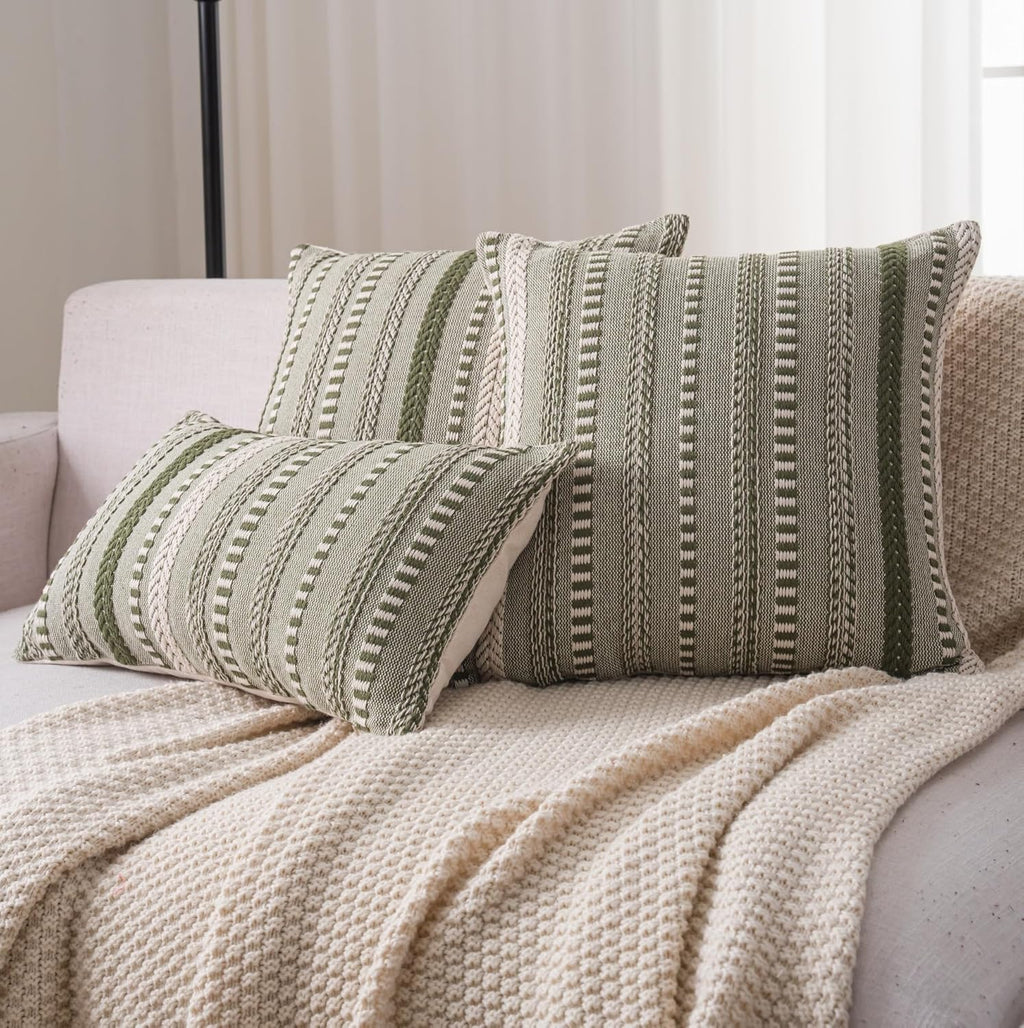 Boho Throw Pillow Covers 20x20 Inch Set of 2, Farmhouse Decorative Couch Pillow Cases, Green Accent Pillows of Bed, Sofa Bedroom Living Room Home Decor Cushion Cover