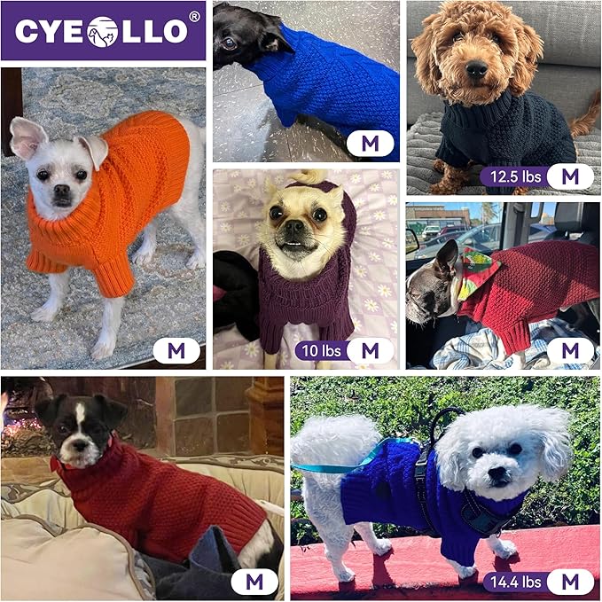 cyeollo Dog Sweater Pullover Turtleneck for Dogs, Classic Knitwear Fall Winter Cold Weather Doggie Clothes Warm Pet Apparel Small Dog Sweaters, Purple M